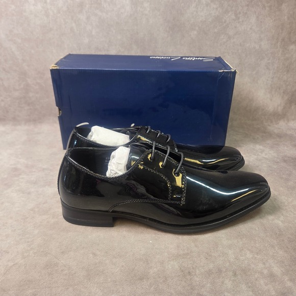 Santino Luciano Mens Patent Blk Derby Dress Shoe C-382 Formal Wedding Tuxedo 8.5
